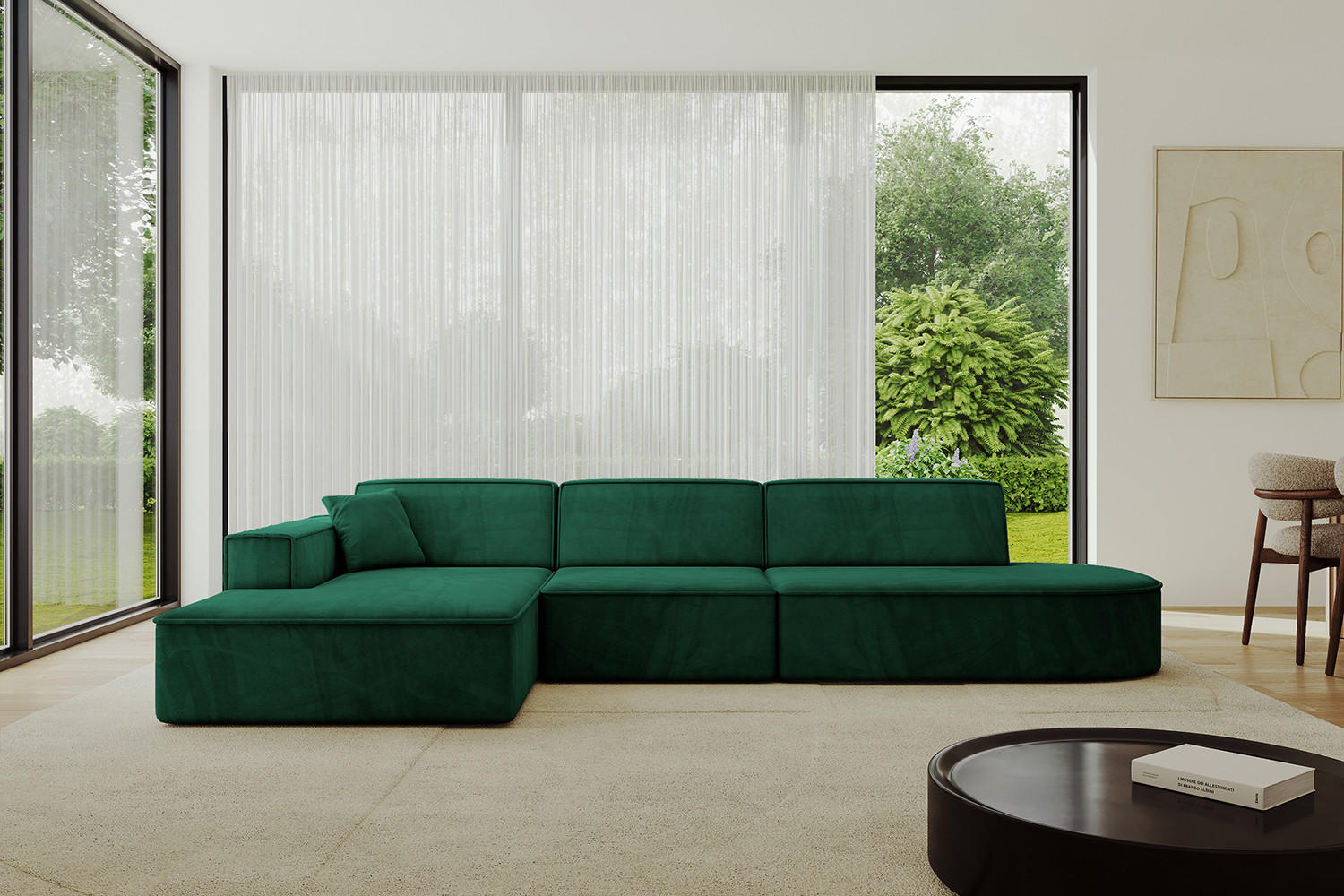 ECKSOFA Ottomane Links IREA-L2-v4 - 328x171x79 cm Grün - Dunkelgrün, Holzwerkstoff/Textil (328/171cm) - ALTDECOR