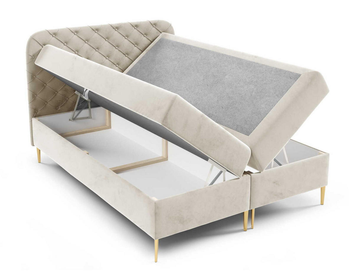 BOXSPRINGBETT 180x200 Elara, Chesterfield, 15 cm Beine, Matratze, Creme - Creme, Holz/Textil (180/200cm) - Emporius