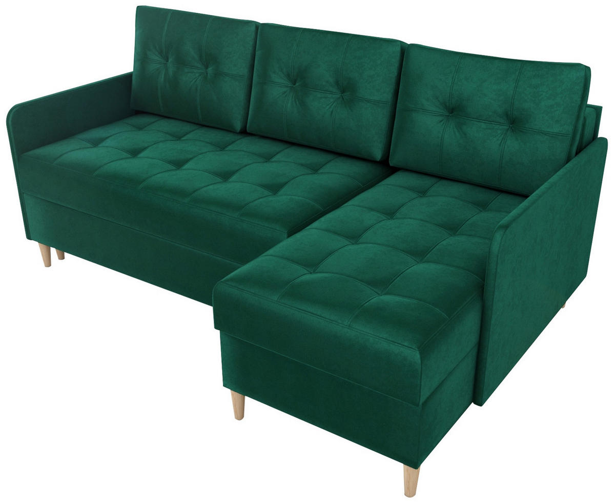 ECKSOFA Fado mit Schlaffunktion Grün Samtstoff - Grün, Textil (210/141cm) - Bromarkt