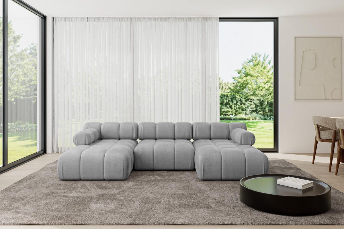 WOHNLANDSCHAFT modulares Sofa Tesso-U1 - 285x160x70 cm Hellgrau Velours - Hellgrau, Holzwerkstoff/Textil (285/70/160cm) - ALTDECOR