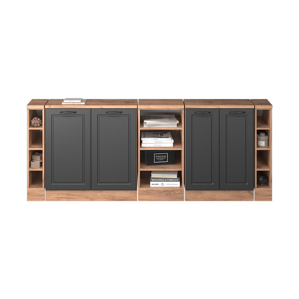 KUHINJSKI ORMAR ZA KOSINE KROVA R-Line, Antracit u rustikalnom stilu/Hrast zlatnog tona, 210 cm Set od 5 ormarićnih korpusa, dubina 60 cm - hrast medunac/antracit, drvni materijal (210/83.8/60cm) - Vicco
