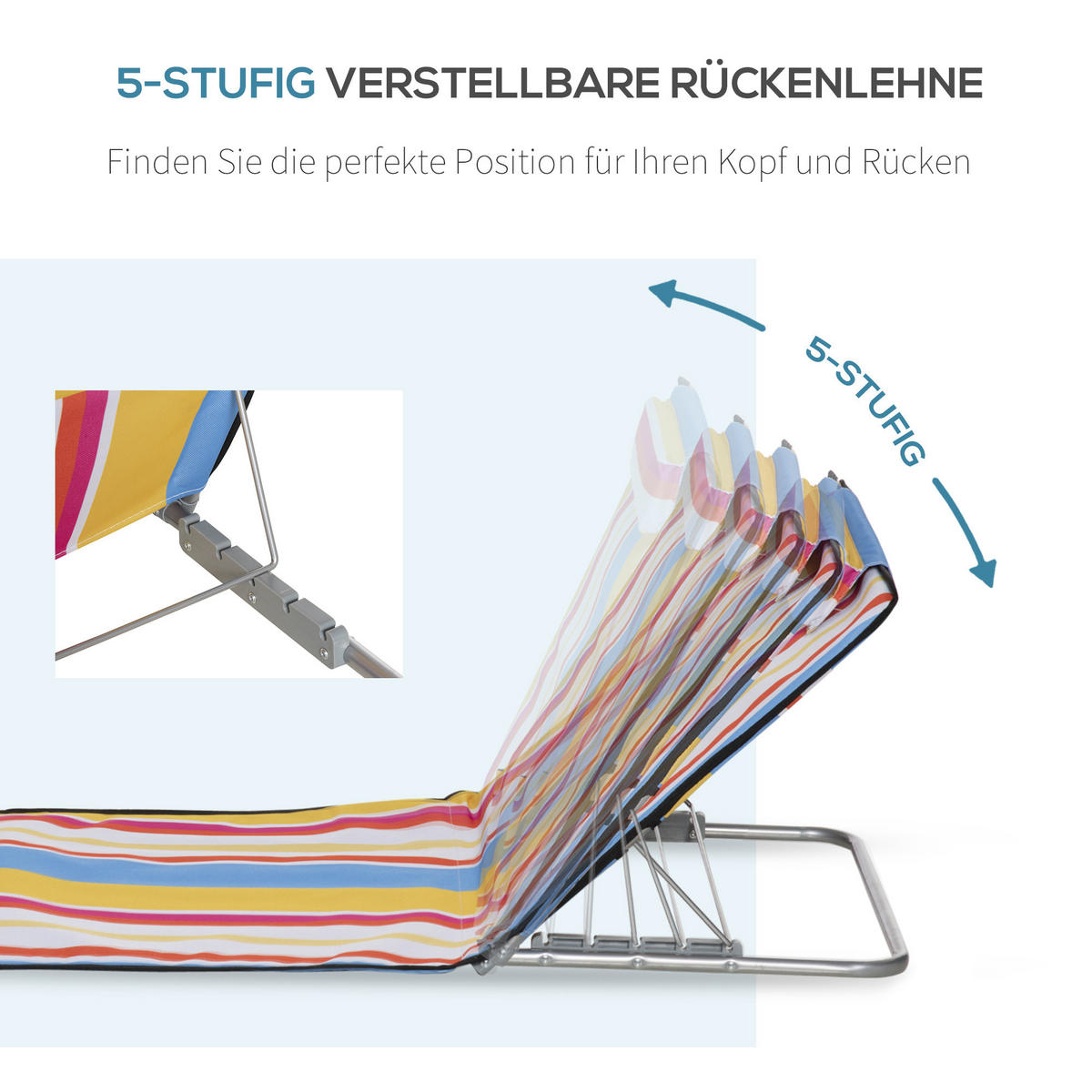 STRANDMATTE, 2er Set Faltbare Strandliege mit Kopfkissen, Tragetasche Mehrfarbig - Multicolor, Metall (53/45/124cm) - Outsunny
