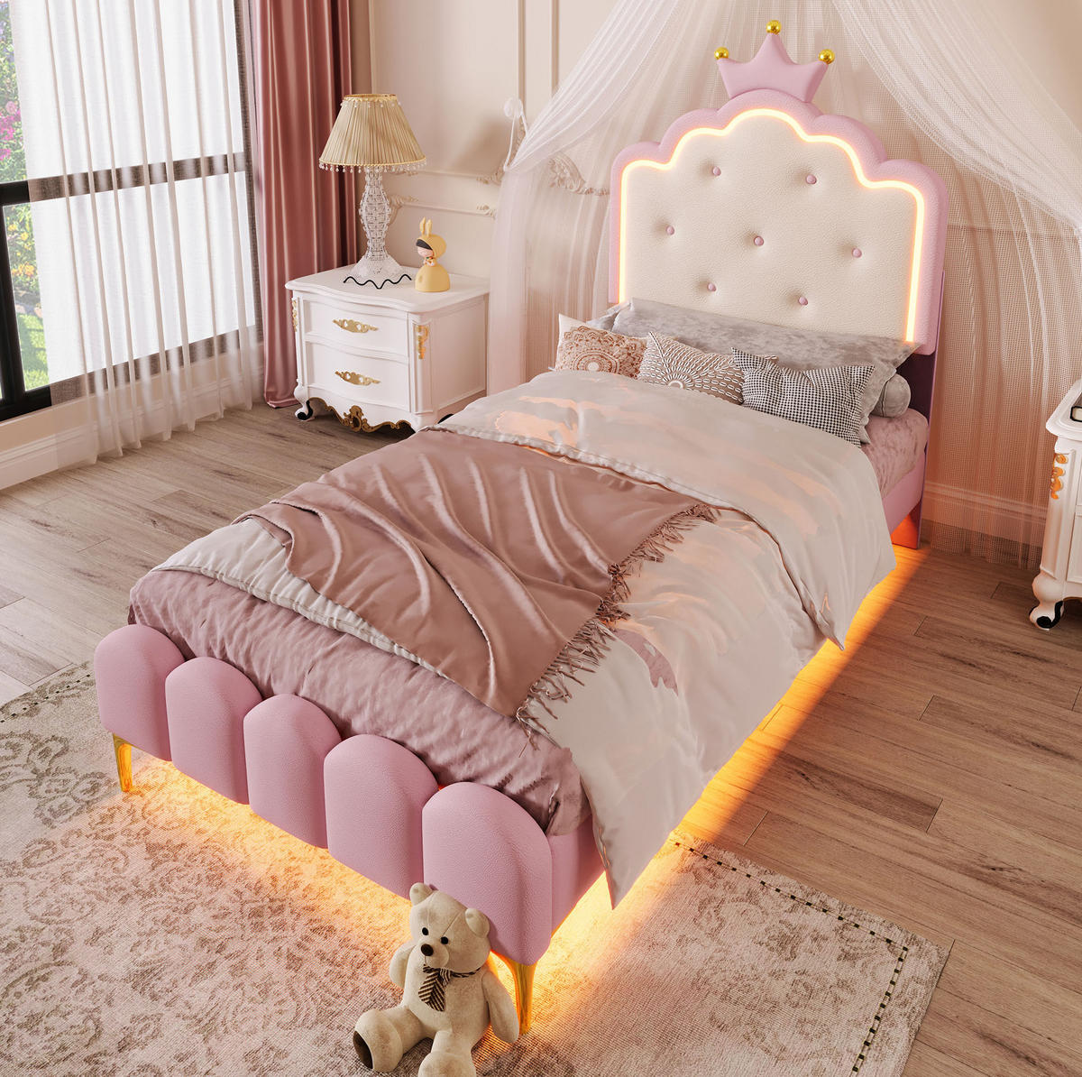 BETT mit Lattenrost 90x200 cm PU Pink - Pink, Holz (90/200cm) - Meubliv