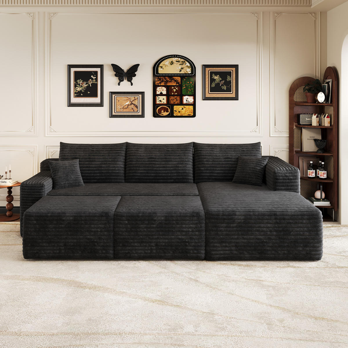 WOHNLANDSCHAFT Cord Schwarz ohne Montage - Schwarz, Textil (241/58/151cm) - WISHDOR