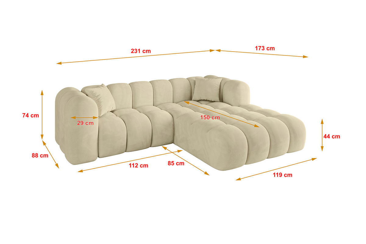 ECKSOFA Ottomane Rechts OLEA-L1 - 231x173x74 cm Taupe - Taupe/Schwarz, Holzwerkstoff/Kunststoff (231/173cm) - ALTDECOR
