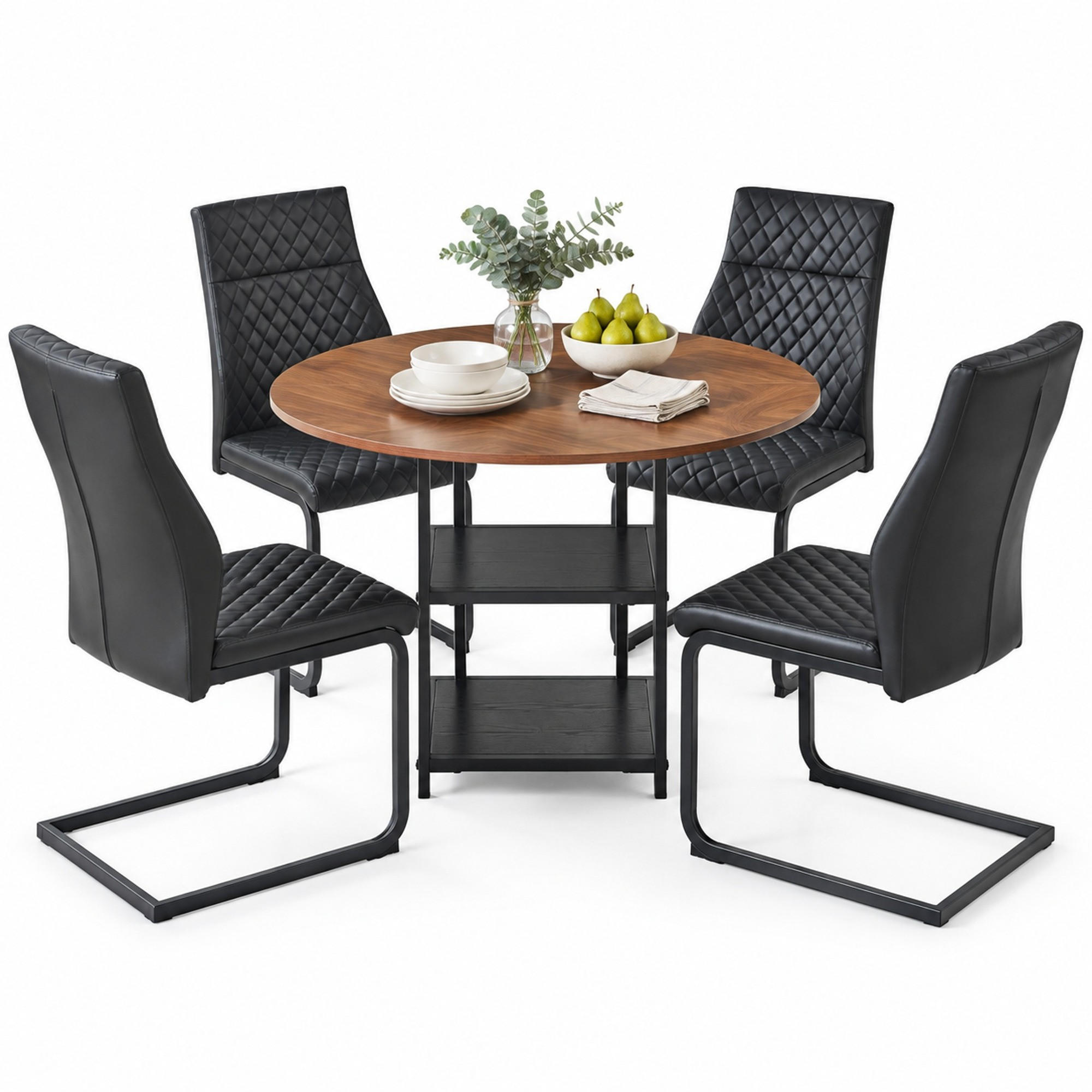 ESSTISCH-SET 5-tlg. 107 cm Schwarz/Nussbaum - Schwarz, Metall (107/75/107cm) - Meubliv