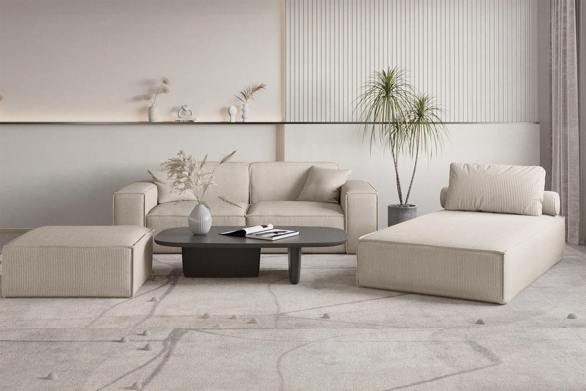 POLSTERHOCKER Celes Premium In Scala - Beige, Holzwerkstoff/Textil (105/40/105cm) - Fun Möbel