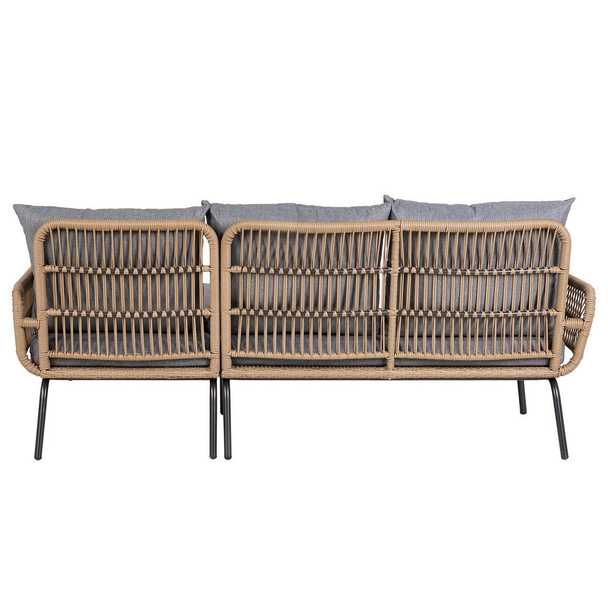 LOUNGESET - Polyrattan / Polyester - Beige / Grau - 3-teilig - Schwarz/Grau, Glas/Kunststoff - home24