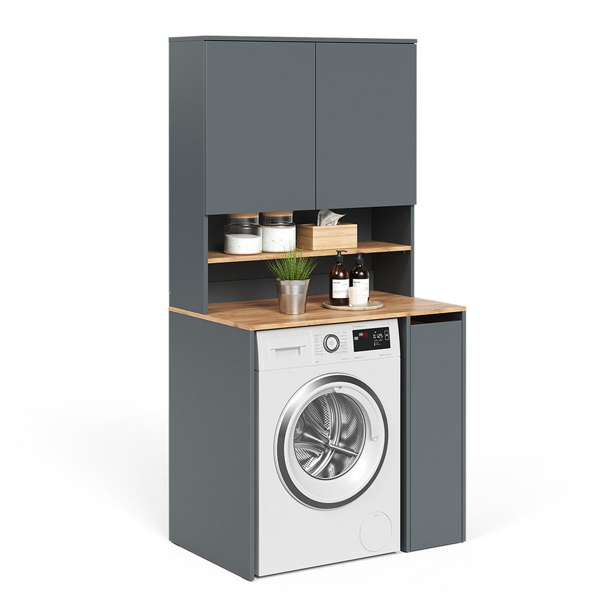 WASCHMASCHINENSCHRANK Viktor Anthrazit/Goldkraft Eiche 93.6 x 88.2 cm 2 Teile mit Regal - Honigeiche/Anthrazit, Holzwerkstoff (93.6/88.2/60.3cm) - Vicco