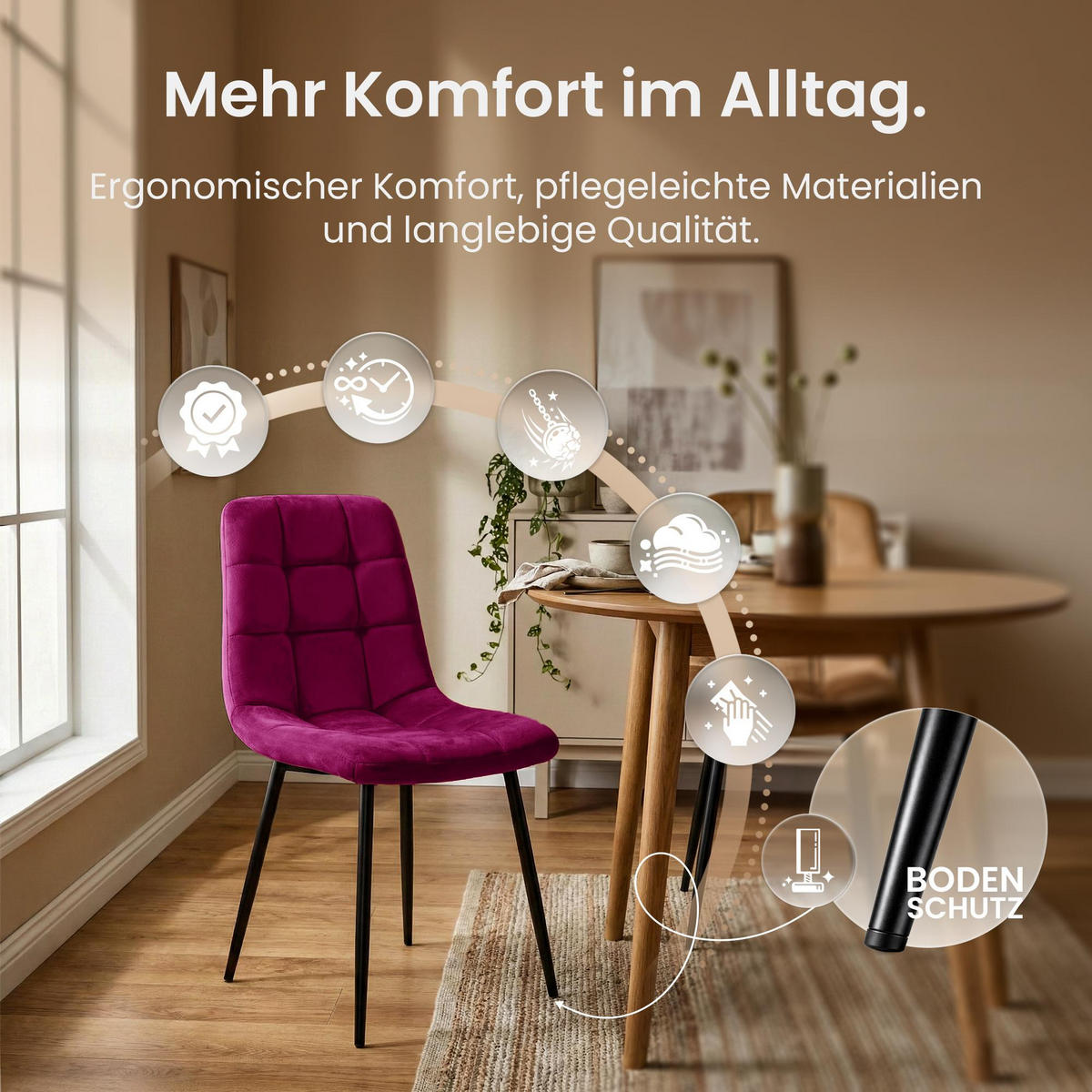 STUHL Samt Lila - Lila/Schwarz, Textil/Metall (45/84/55cm) - CLP
