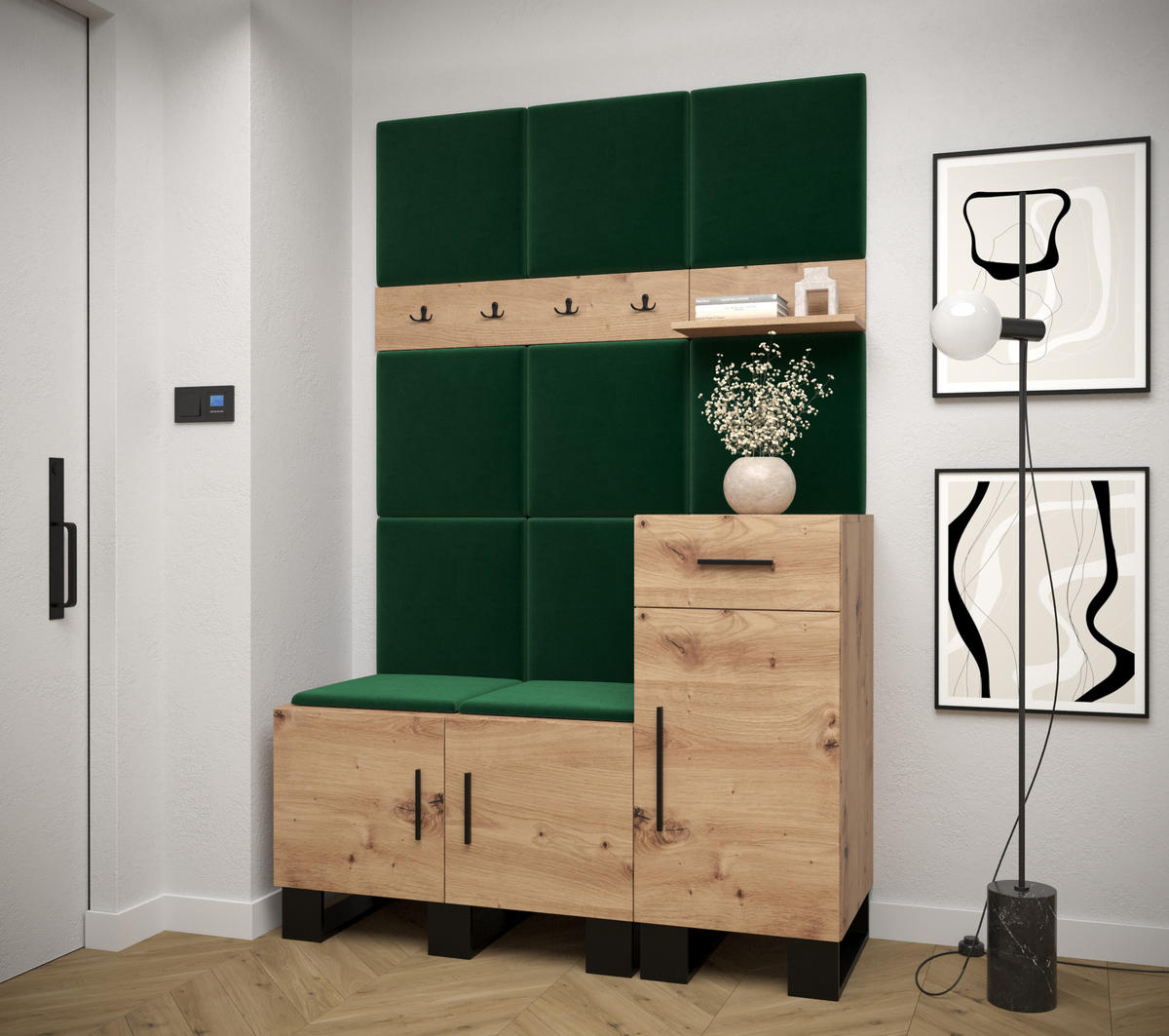 GARDEROBEN-SET 196/126/45,6 - Waldgrün/Schwarz, Holz/Kunststoff (126/196/45.6cm) - Abiks Möbel