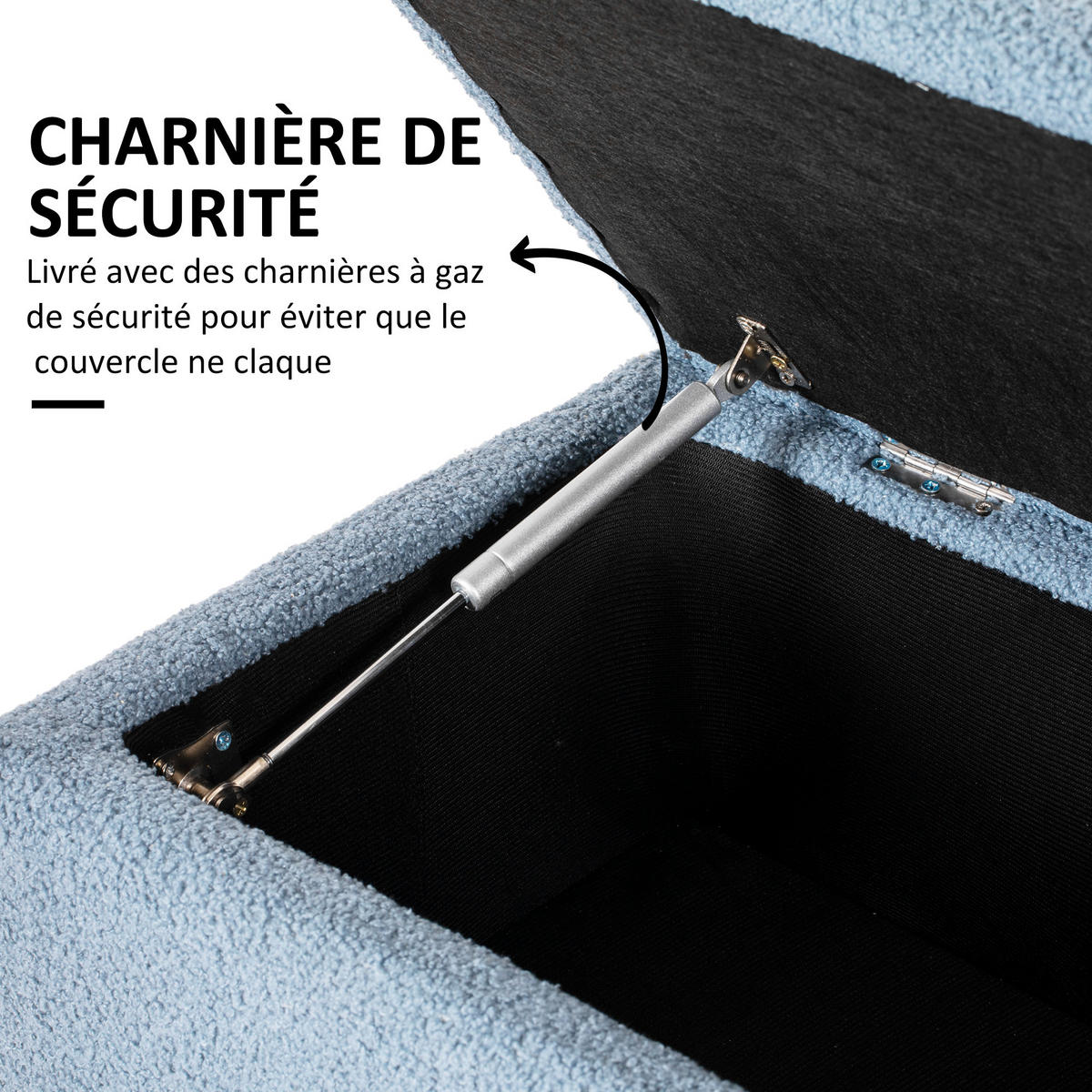TRUHENBANK DE-16437 mit Bouclé-Bezug und Gasdruckfedern Blau - Blau, Textil (95/45/38cm) - ComfortXL