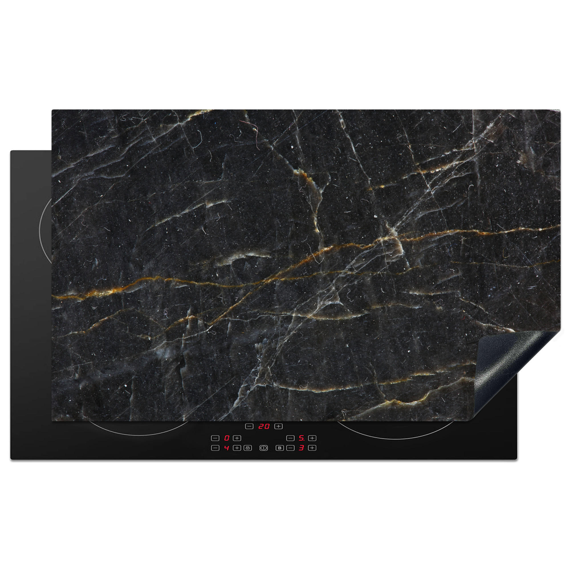 HERDABDECKPLATTE Marmor - Schwarz - Gold - Grau - Marmorstruktur 83x51 cm - Goldfarben, Kunststoff (83/0.2/51.5cm) - MuchoWow