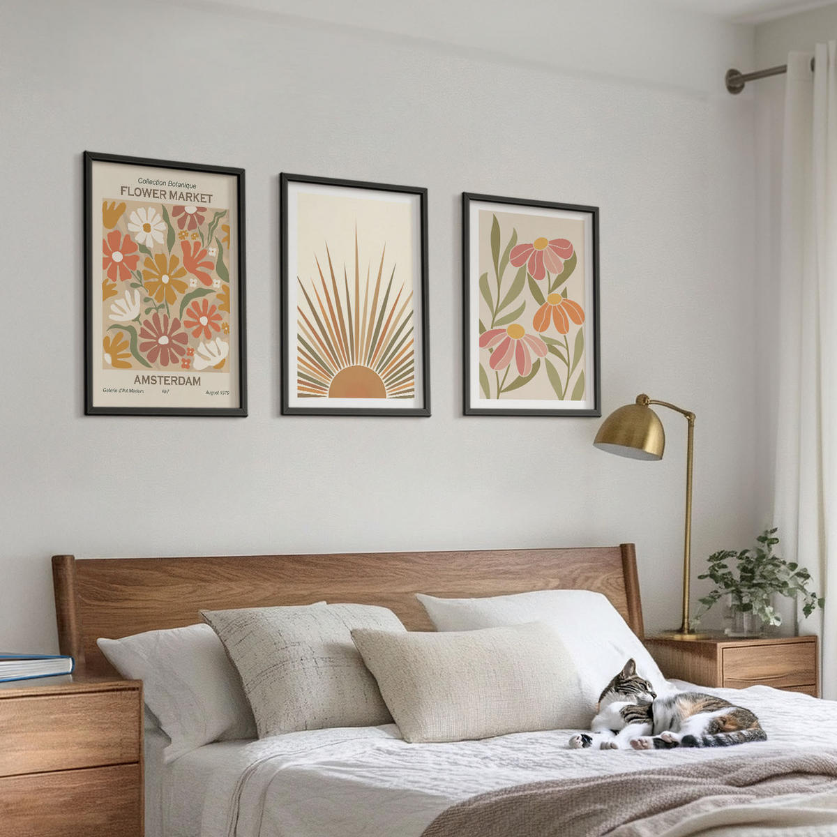 BILDER SET 3er Set - 40x60 cm Schwarzer Rahmen - Pastellfarbene Sonnenblumen - Schwarz, Kunststoff (40/60cm) - TULUP
