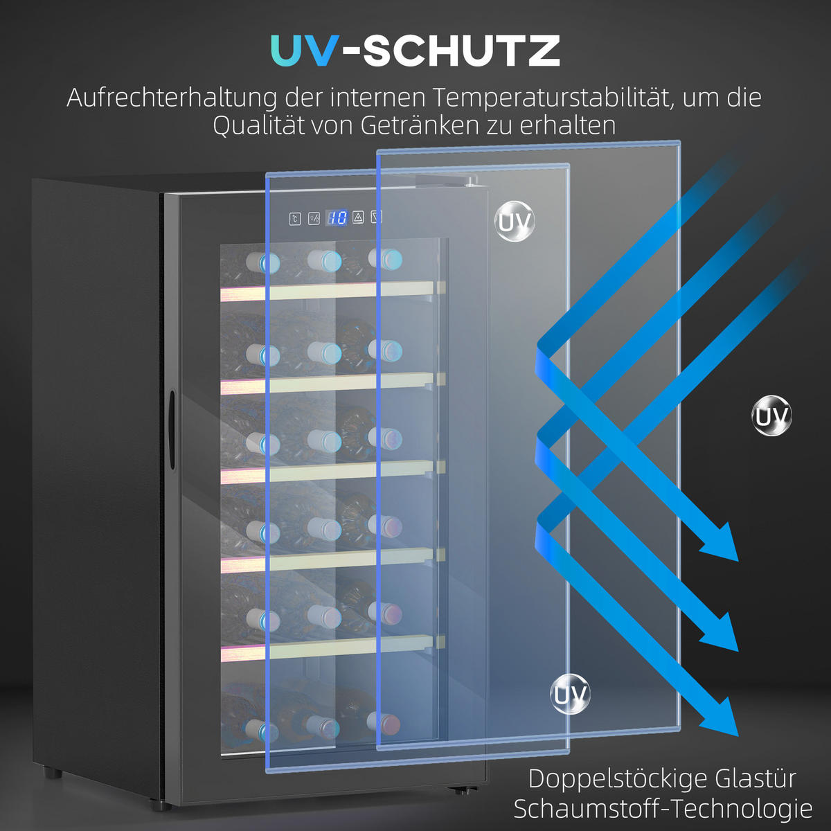 WEINKÜHLSCHRANK für 41 Weinflaschen, 91 Liter Kapazität, LED-Anzeige, Schwarz - Schwarz, Metall (45.1/79.8/53.8cm) - HOMCOM