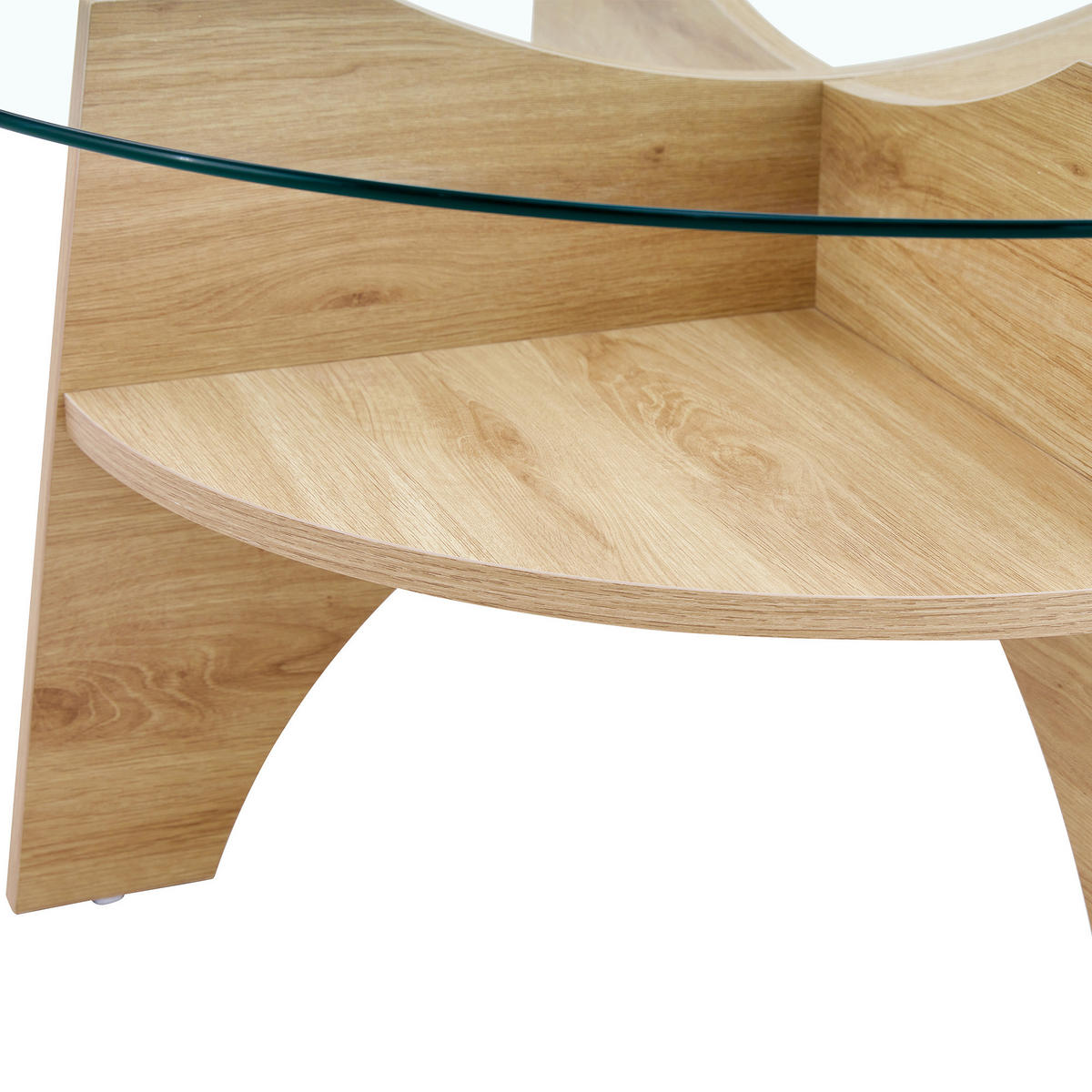 COUCHTISCH 80/80/36 cm transparent naturholzfarben aus Holzwerkstoff und Sicherheitsglas mit fächerförmigem Gestell - Naturfarben, Holzwerkstoff (80/80/36cm) - OKWISH