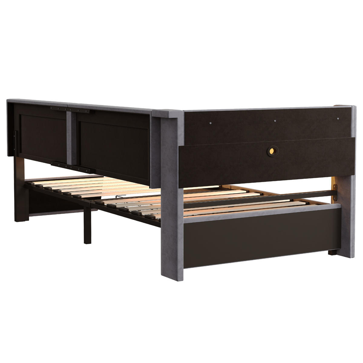 KINDERBETT 90/200 cm DE-02138, in Dunkelgrau, mit Sofafunktion, LED und 2 Schublade - Grau, Metall (90/200cm) - ComfortXL