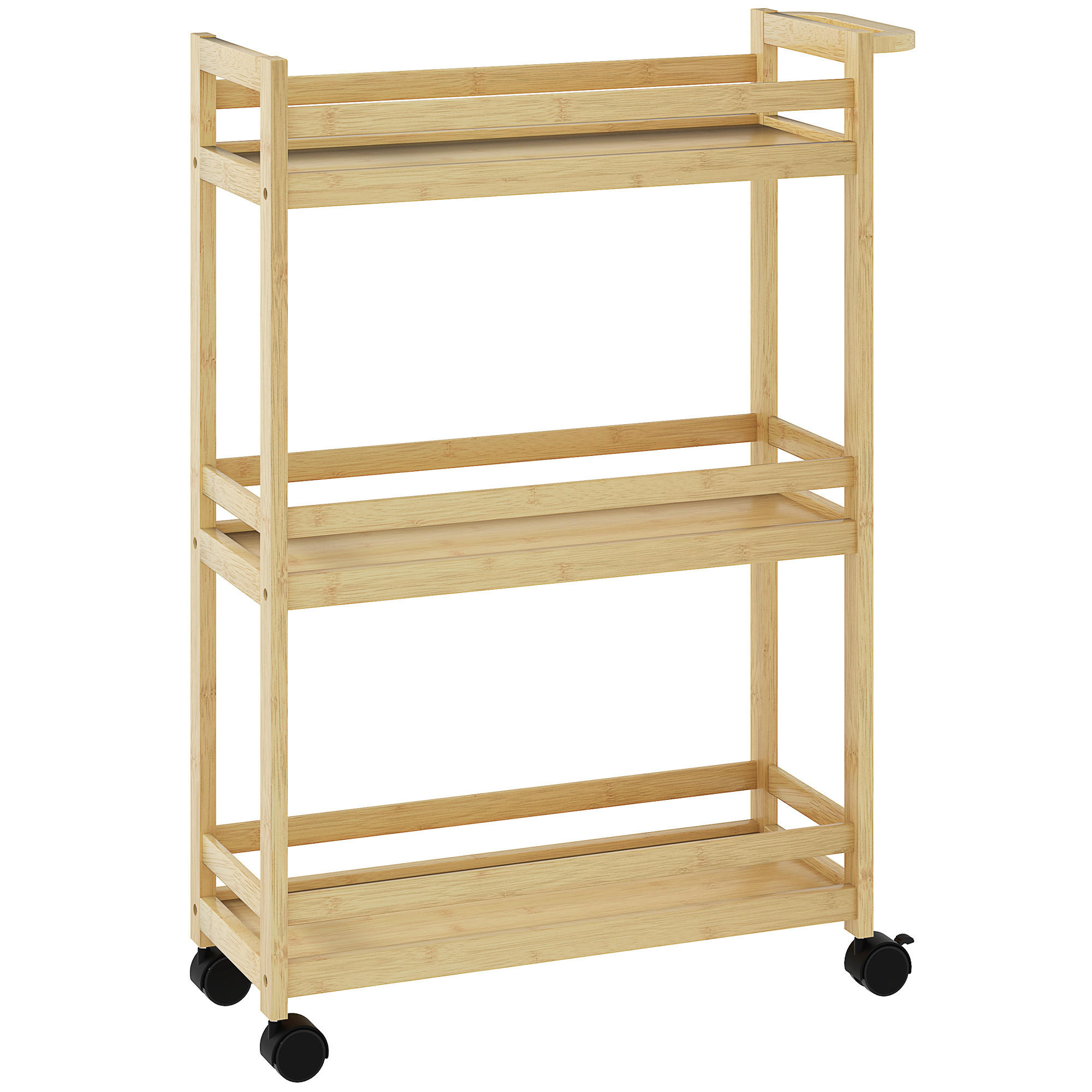 BADEZIMMERREGAL DE-17322 3-stufig mit Rollen & Handgriff Natur - Naturfarben, Naturmaterialien (20/75/55cm) - ComfortXL