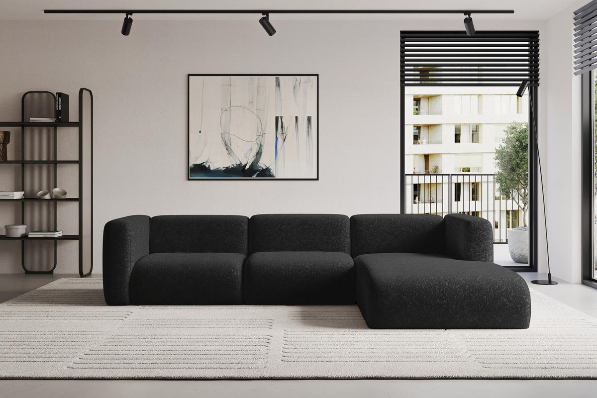 ECKSOFA Ottomane Rechts MIRA-L2 318x179x89 Schwarz Velours - Schwarz, Holzwerkstoff/Kunststoff (318/179cm) - ALTDECOR