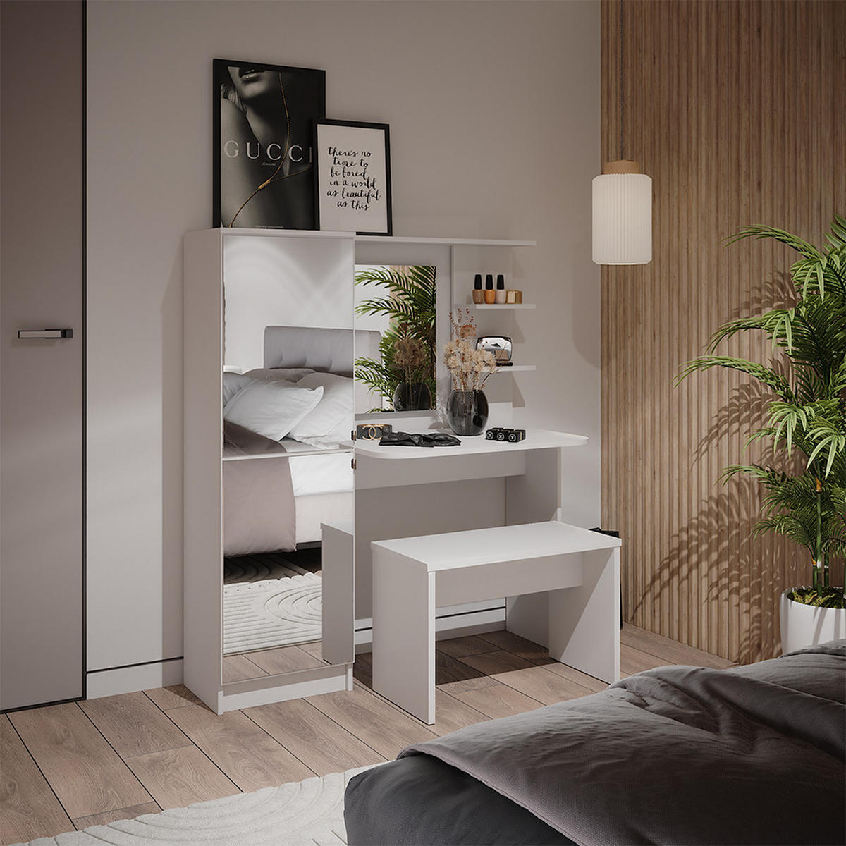 FRISIERKOMMODE Jasmin Weiß 123 x 141.2 cm mit Bank - Weiß, Holzwerkstoff (123/141.2/33cm) - Vicco