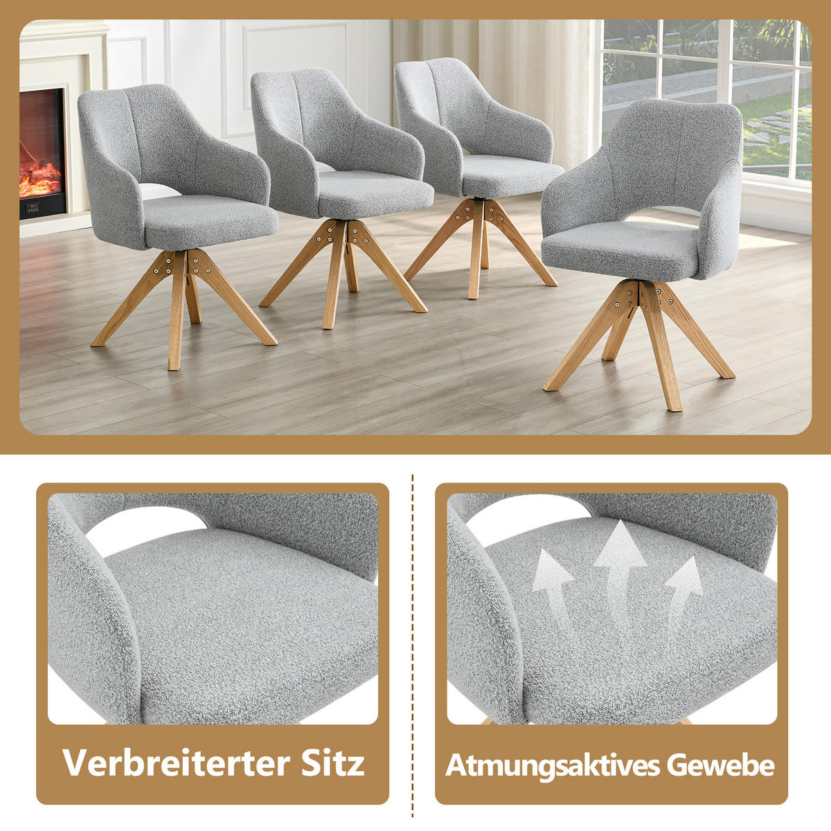 ARMLEHNSTUHL-SET DE-36630 2 Stück mit Stoffbezug und Massivholzbeinen Hellgrau - Hellgrau, Holz (48/85/45cm) - ComfortXL