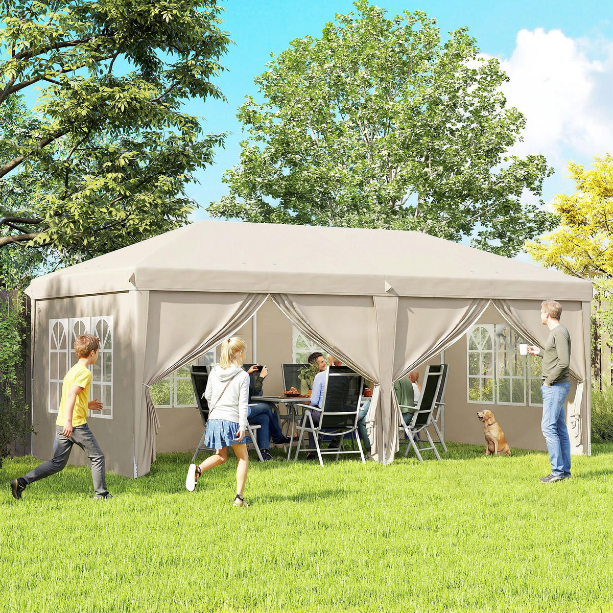 PAVILLON DE-14052 6/3 m, UV-Schutz, höhenverstellbar Beige - Beige, Metall (295/270/585cm) - ComfortXL