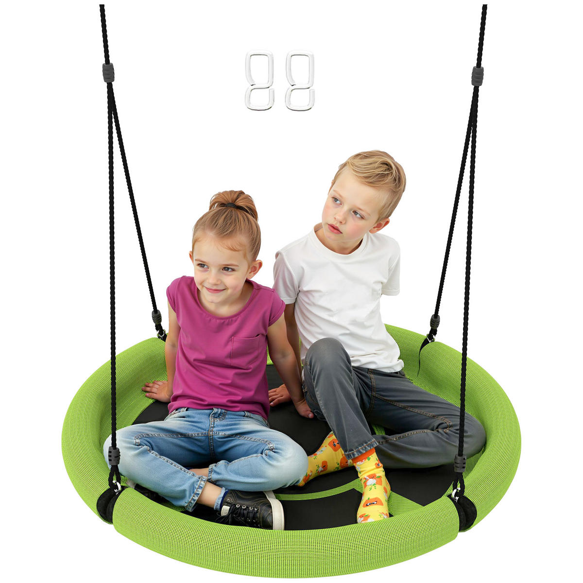 KINDERSCHAUKEL, Grün+Schwarz, Metall, Netzstoff - Grün, Metall (98/98cm) - AIYAPLAY