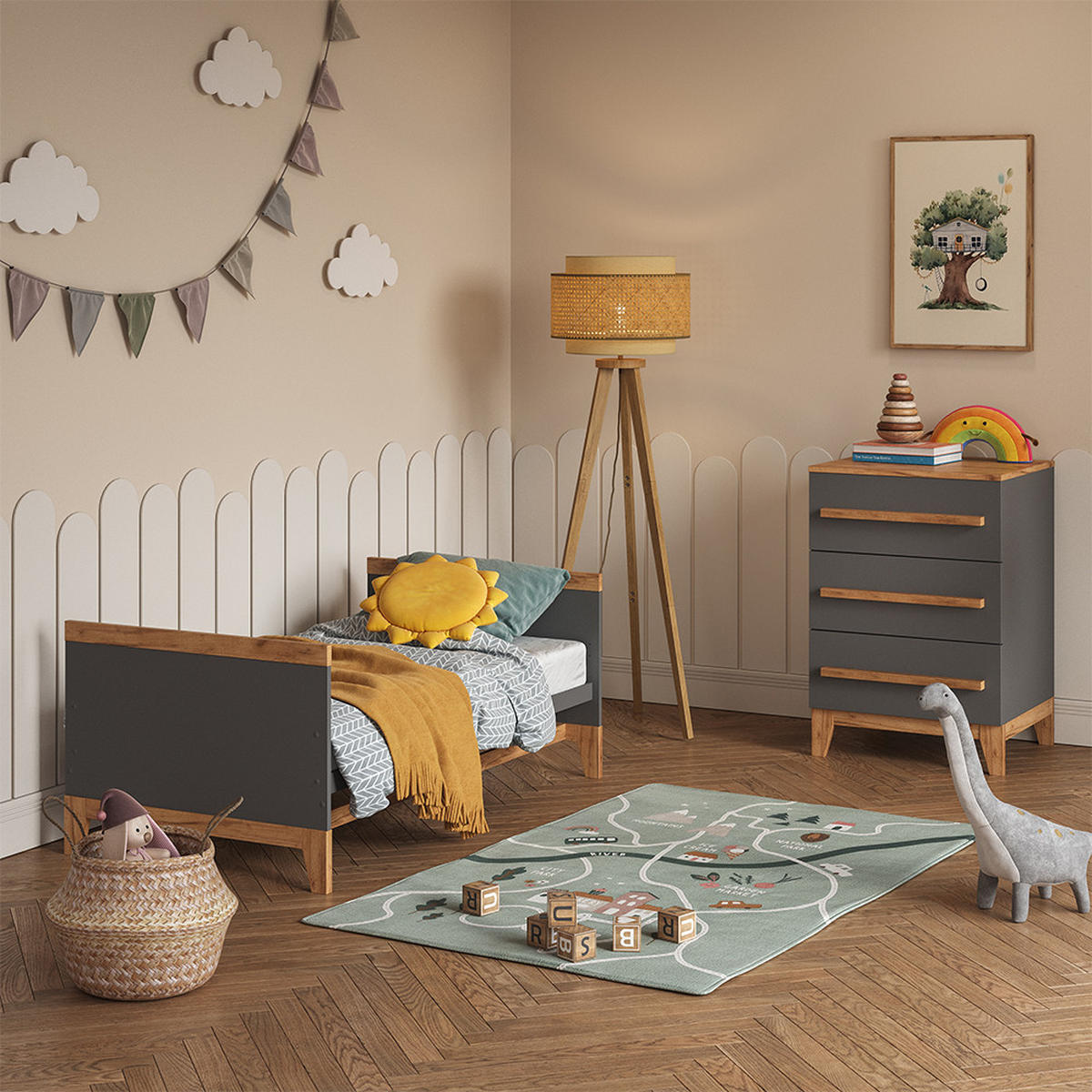 KOMMODE Malia Grau/Artisan 60 x 88 cm mit 3 Schubladen - Hellgrau/Grau, Holzwerkstoff (60/88/53.4cm) - VitaliSpa