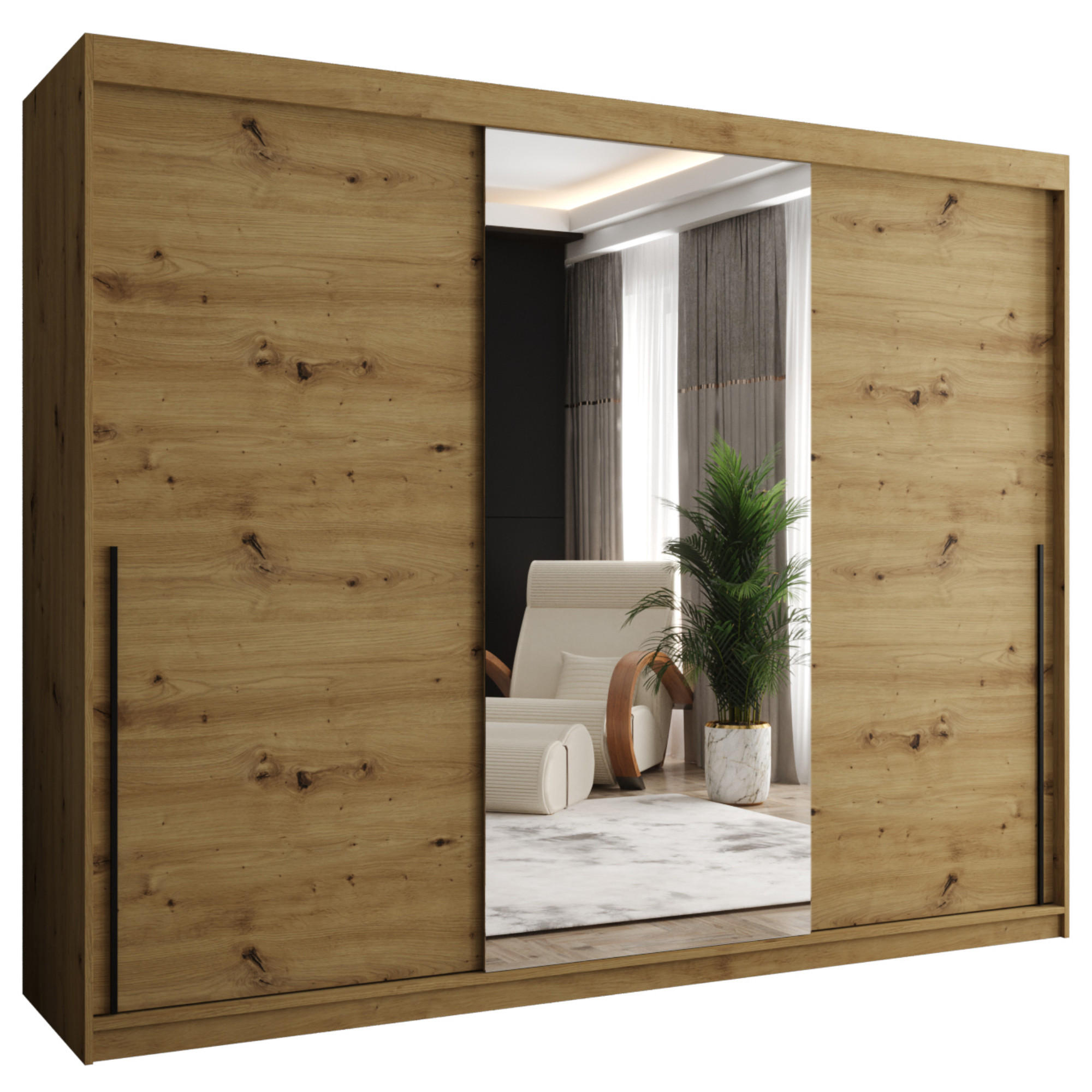 Home Collective SKŘÍŇ S POSUVNÝMI DVEŘMI se zrcadlem, šířka 250 cm, Artisan s černým úchytem
