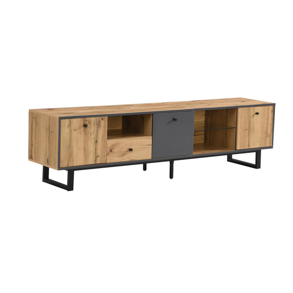 TV-SCHRANK Lowboard LED-Lichteffekt Glastrennwand Pufferscharnier Natur - Braun, Holz (50/18/94cm) - FLIEKS