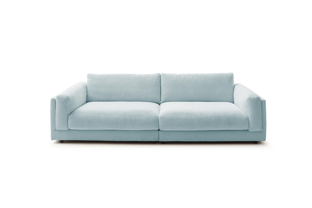BIG SOFA RAINA Hellblau Cord - Schwarz/Hellblau, Kunststoff/Textil (254/85/150cm) - KAWOLA