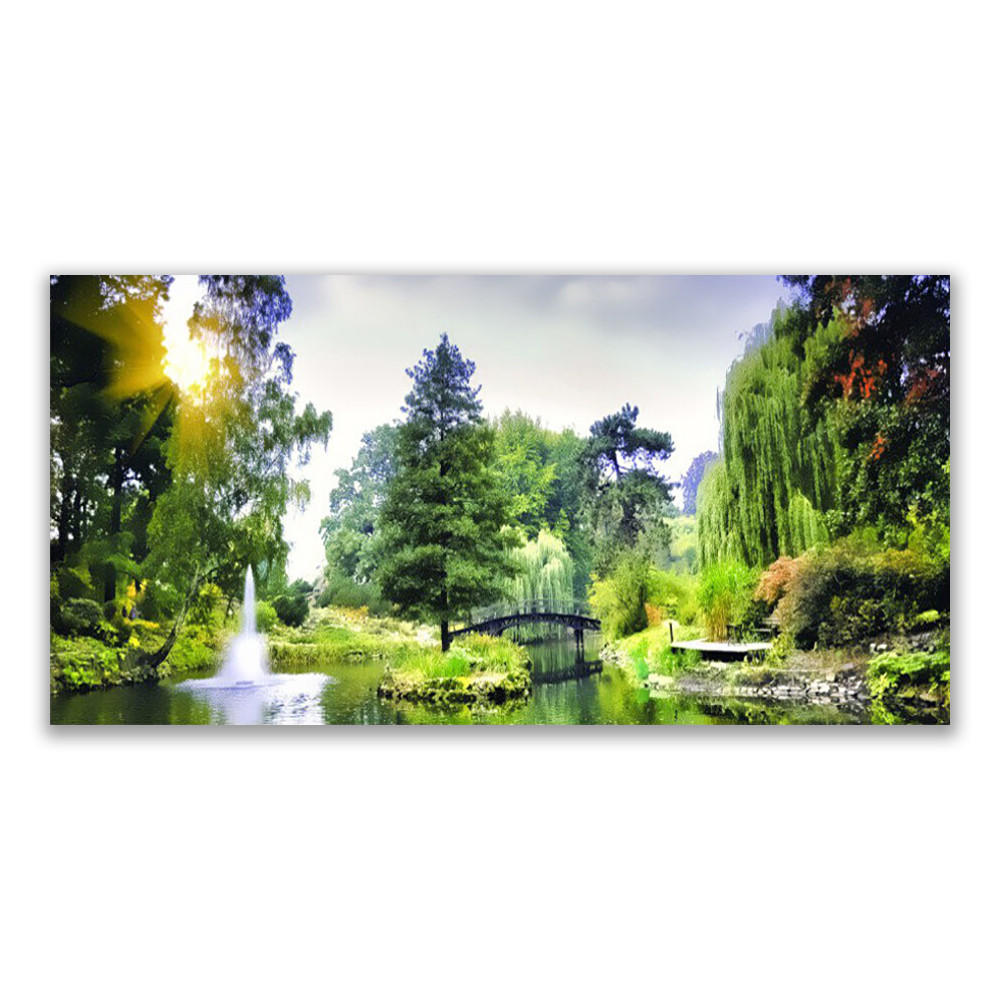 LEINWANDBILD 120x60 cm Waldlandschaft mit Fluss - Hellgrün/Grün, Textil (120/4cm) - TULUP