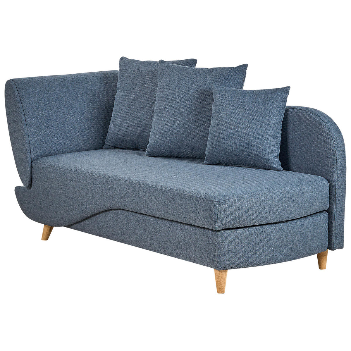 CHAISELONGUE Leinenoptik dunkelblau mit Bettkasten linksseitig Meri - Blau/Hellbraun, Textil (156/73/69cm) - Beliani