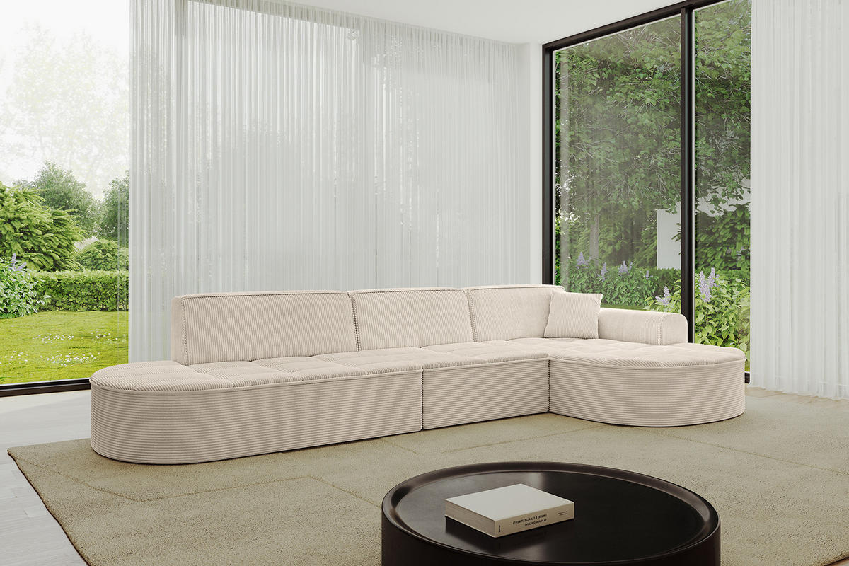 ECKSOFA Ottomane Rechts TARO-L2 - 328x171x79,5 cm Beige - Beige, Holzwerkstoff/Textil (328/171cm) - ALTDECOR