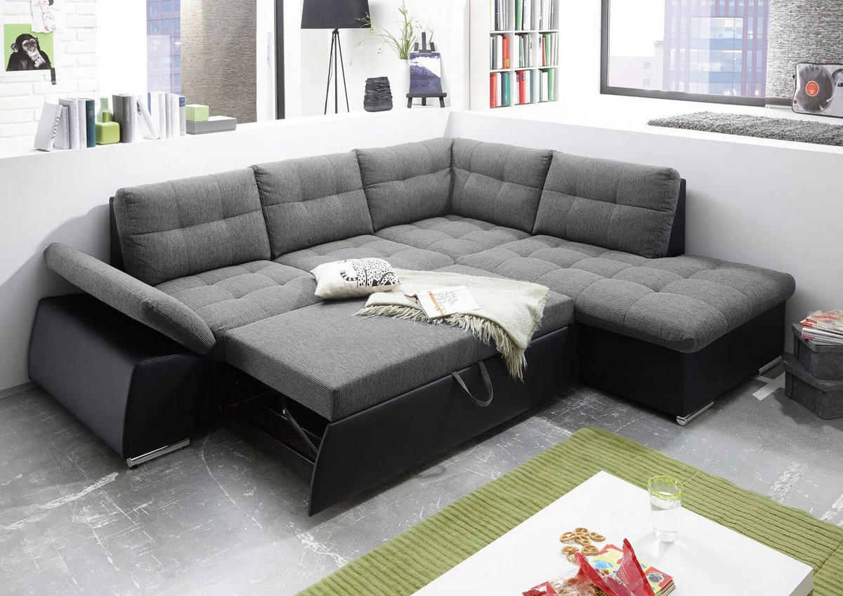 ECKSOFA mit Schlaffunktion, Armlehnfunktion und Kopfstützen - Chromfarben/Grau, Textil (219/260cm) - ed exciting design
