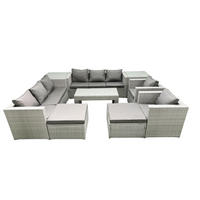GARTENSOFA hohe Rückenlehne Polyrattan Hellgrau-Mix 10-Sitzer - Hellgrau/Grau, Glas/Kunststoff - Fimous