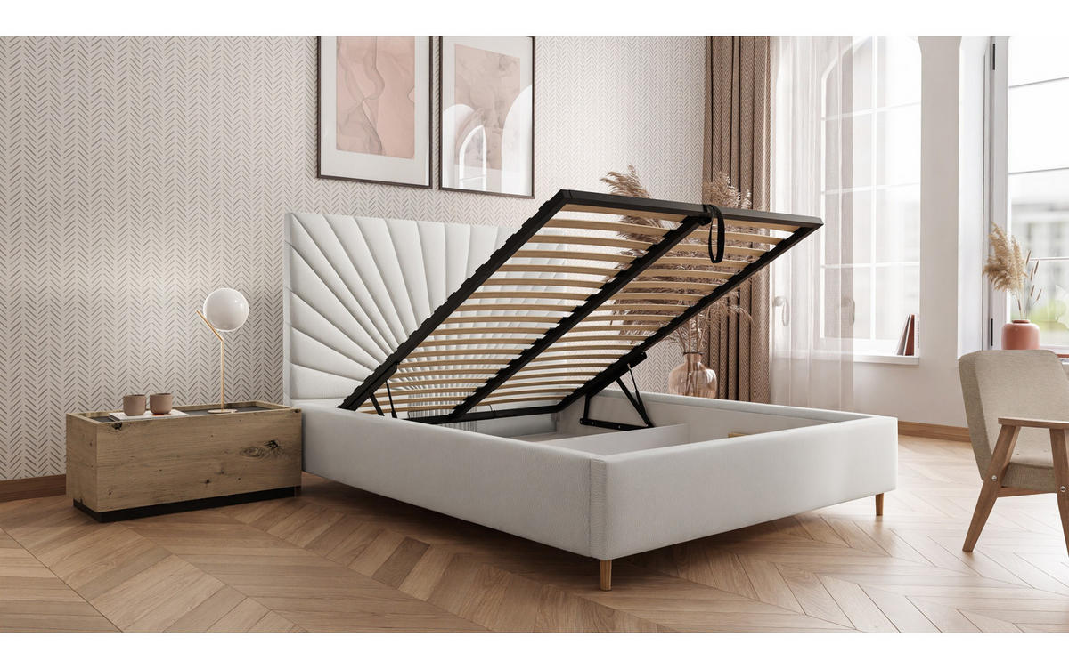 POLSTERBETT SUNNY 140x200 cm Madryt 920, 34 Holzlatten, Kopfteil 131 cm - Weiß, Textil (140/200cm) - Lookway