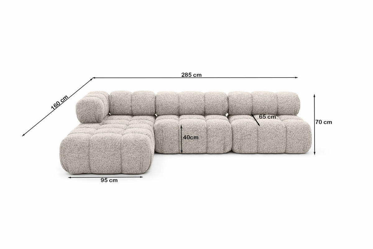 ECKSOFA L-Form Modulare, Bouclé-Stoff Abriamo, Beige, Links, Selia - Beige, Holz (285/160cm) - Kaiser Möbel