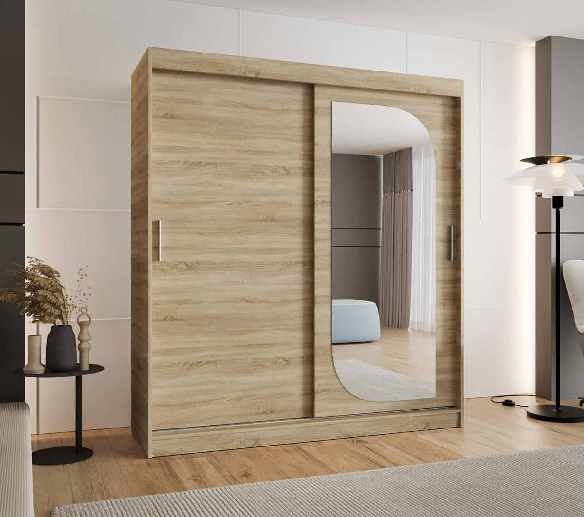 SCHWEBETÜRENSCHRANK 200/180/62 2-türig - Silberfarben/Sonoma Eiche, Holz (180/200/62cm) - MÖBEL KRYSPOL