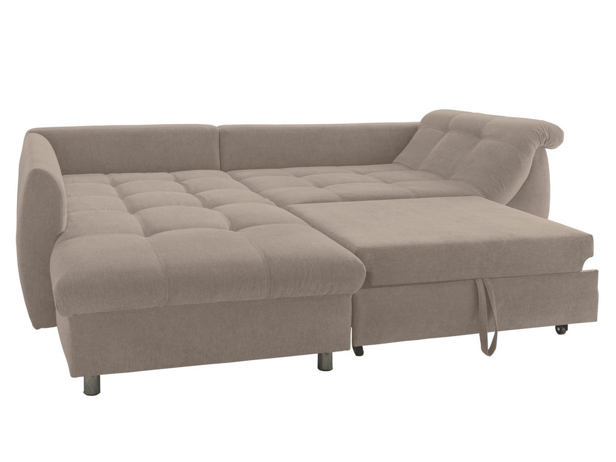 ECKSOFA mit Schlaffunktion, Wellenunterfederung, Ottomane links B250/T190/H84 cm, Liegefl. 179x190 cm, Mikrofaser Hellbraun / 17012 - Hellbraun/Chromfarben, Textil/Metall (250/190cm) - luma-home