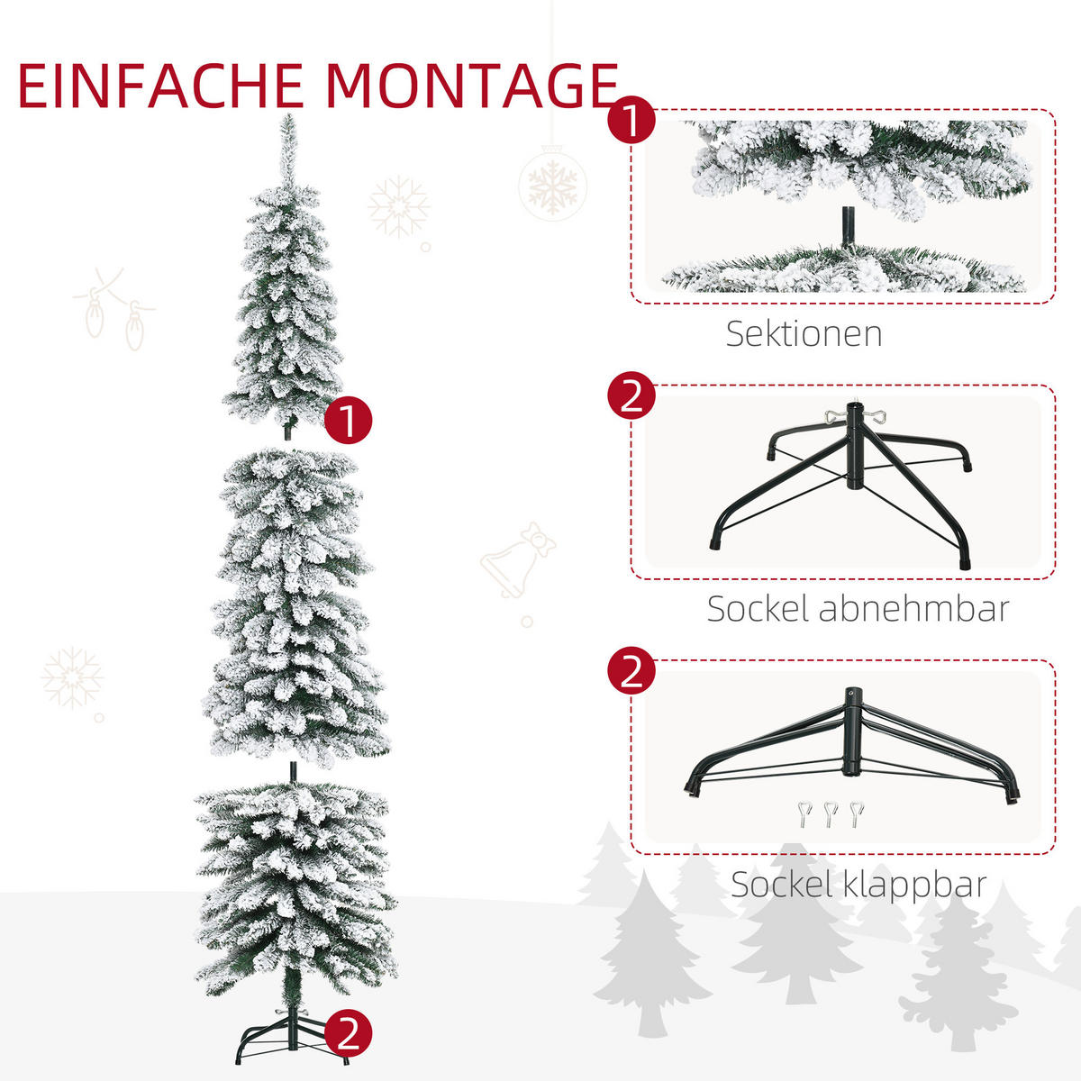 KÜNSTLICHER Weihnachtsbaum, 210 cm Christbaum mit 490 Spitzen für Weihnachten - Weiß/Grün, Kunststoff/Metall (210cm) - HOMCOM