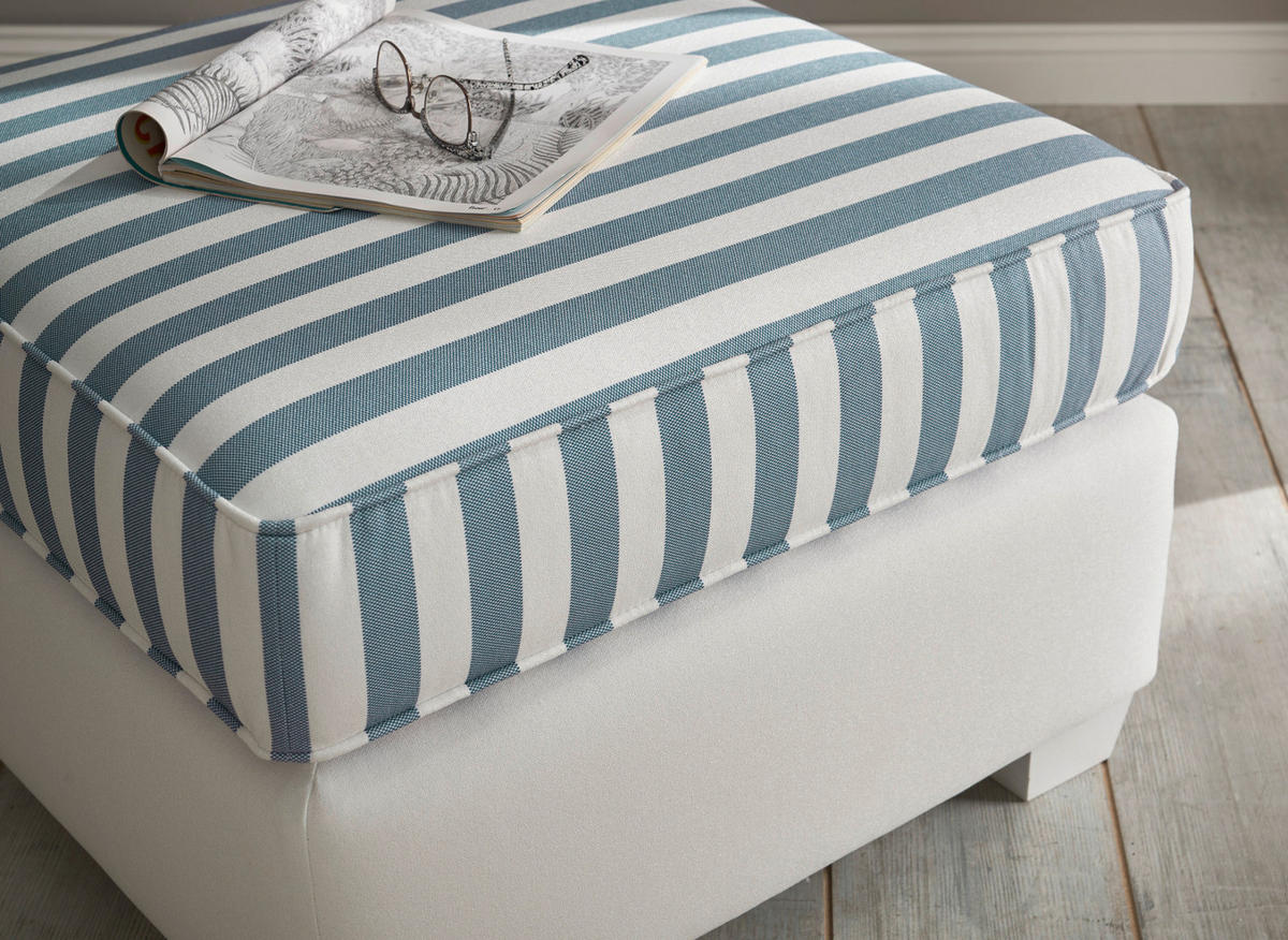 SOFA 3-Sitzer creme blau gestreift, Landhaus 240 cm, Couch Set inklusive Hocker - Blau/Creme, Holz/Textil (240/88/176cm) - Furn.Design