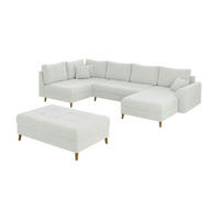 WOHNLANDSCHAFT inkl. Hocker Henrik Weiß Boucle - Weiß/Braun, Holz/Textil (310/81/161cm) - S-Style Möbel