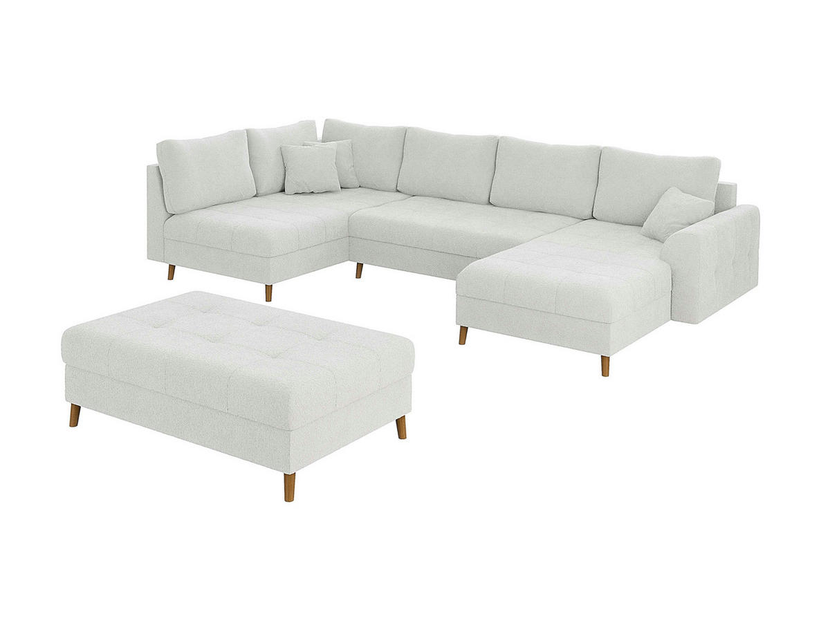 WOHNLANDSCHAFT inkl. Hocker Henrik Weiß Boucle - Weiß/Braun, Holz/Textil (310/81/161cm) - S-Style Möbel