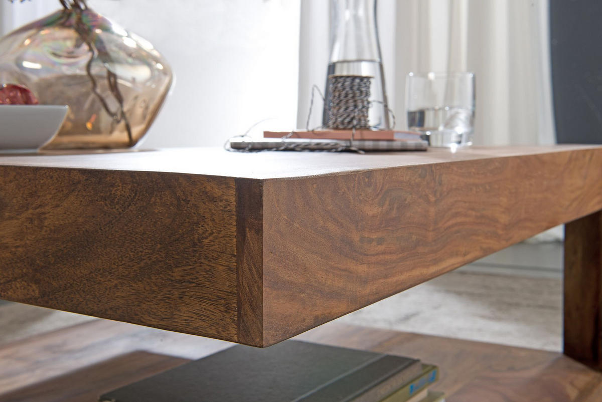 COUCHTISCH Sheesham Massivholz, Quadratisch, Maße 90x90 cm, Einzigartiges Unikat - Braun, Holz (90/90/40cm) - KADIMA DESIGN
