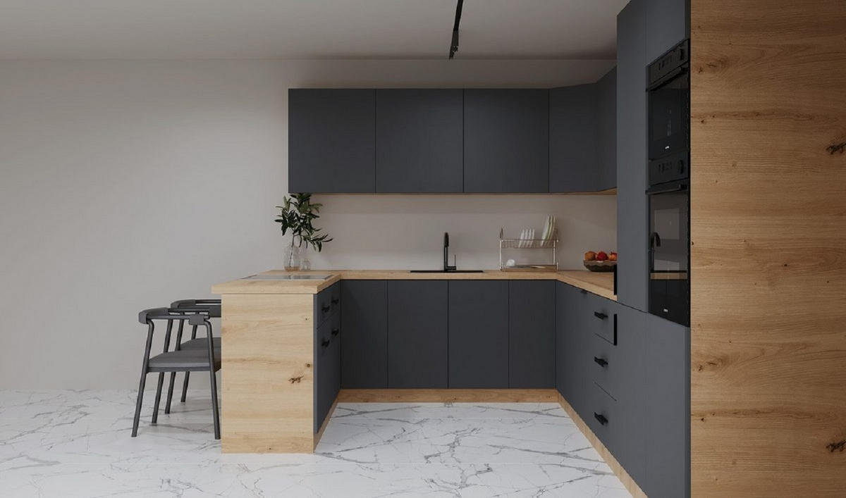 WINKELKÜCHE 390 × 260 cm - Langen K106-M860 – in Grau / Matt - Schwarz/Grau, Holz/Holzwerkstoff (390/260/212cm)