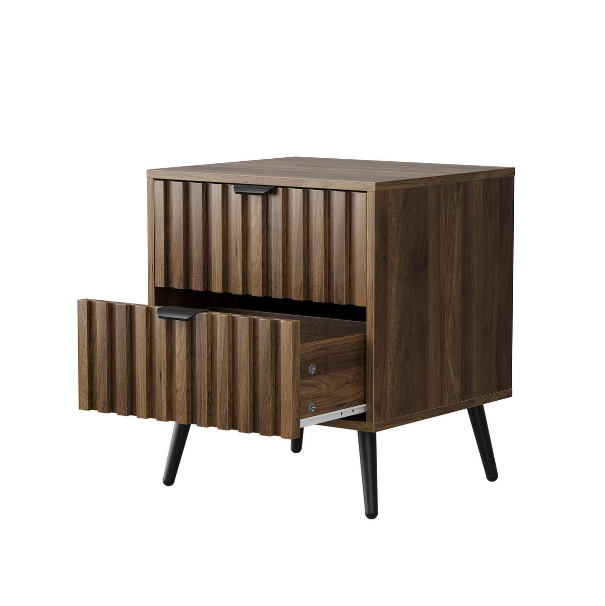 NACHTTISCH aus MDF mit 2 Schubladen, Metallgestell, 45/40/53 cm, Walnuss - Walnussfarben, Holzwerkstoff (40/53/45cm) - Redom
