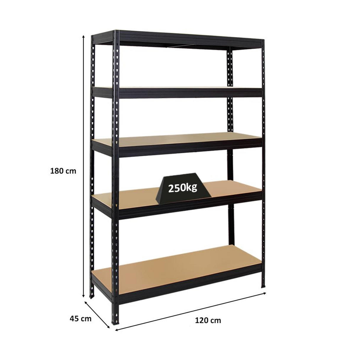 SCHWERLASTREGAL Rivet 180x120x45 cm Fachlast 250 kg Innovatives Stecksystem Schwarz - Schwarz, Metall (120/180/45cm) - PROREGAL