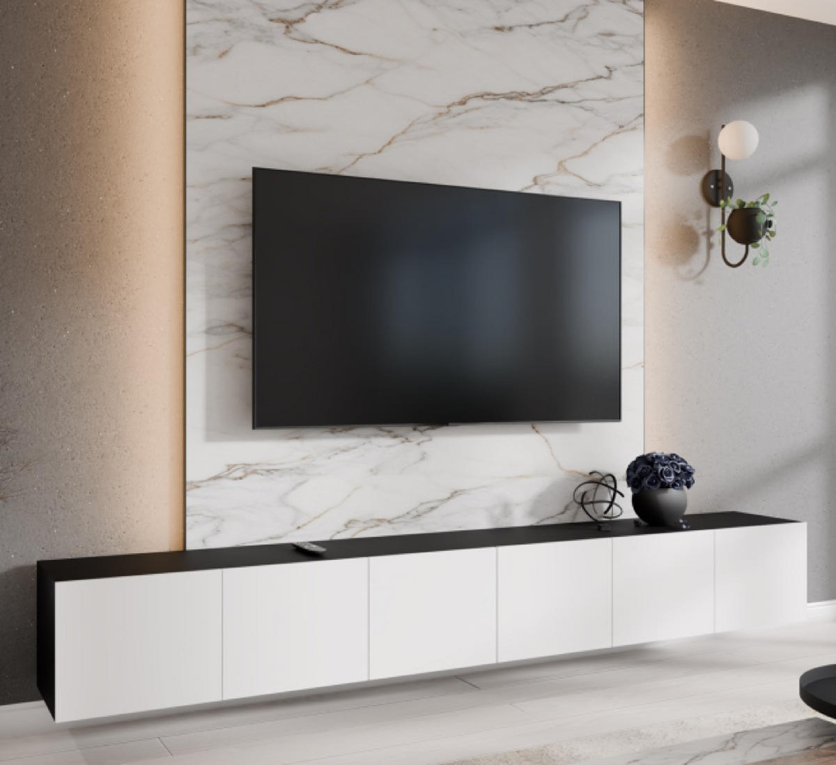 TV-SCHRANK Schwarz Weiß LION 300 Geschlossen 300x40x41 cm - Schwarz/Weiß, Holzwerkstoff (300/41/40cm) - Sepro Meble