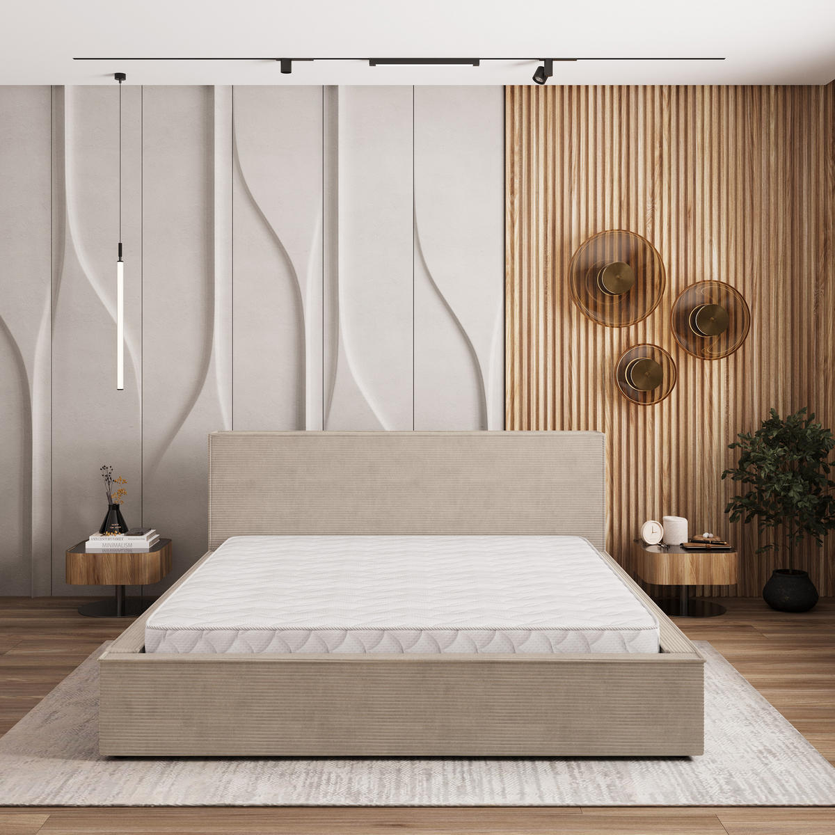ČALOUNĚNÁ Postel CELORA 200x200 cm Béžová - béžová, kompozitní dřevo/textil (200/200cm) - MASSENO